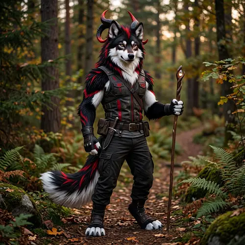 Stunning Black and White Wolf Furry Art