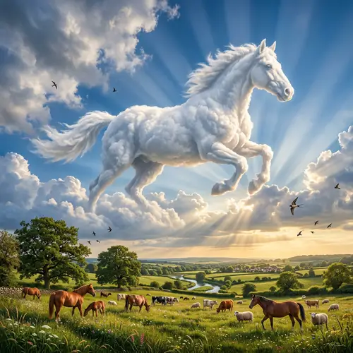 Ultra HD 8K Image: Hyper-Realistic White Stallion in Majestic Sky