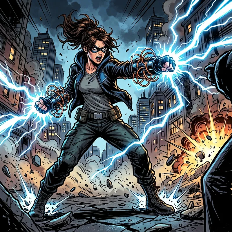 Dynamic Female Superhero with Electric Powers