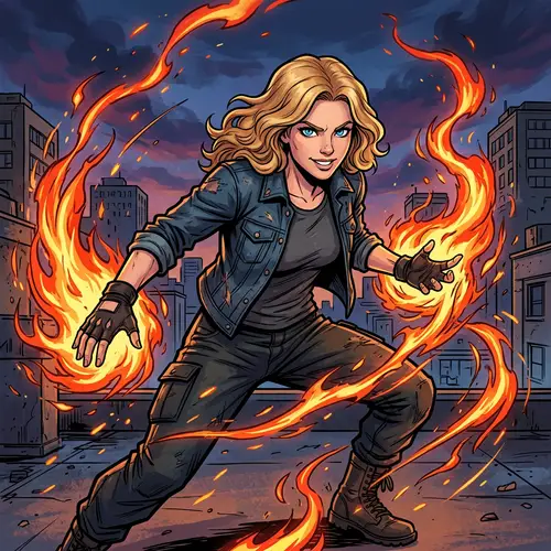 Blonde Model Channeling Pyrokinesis in Digital Art