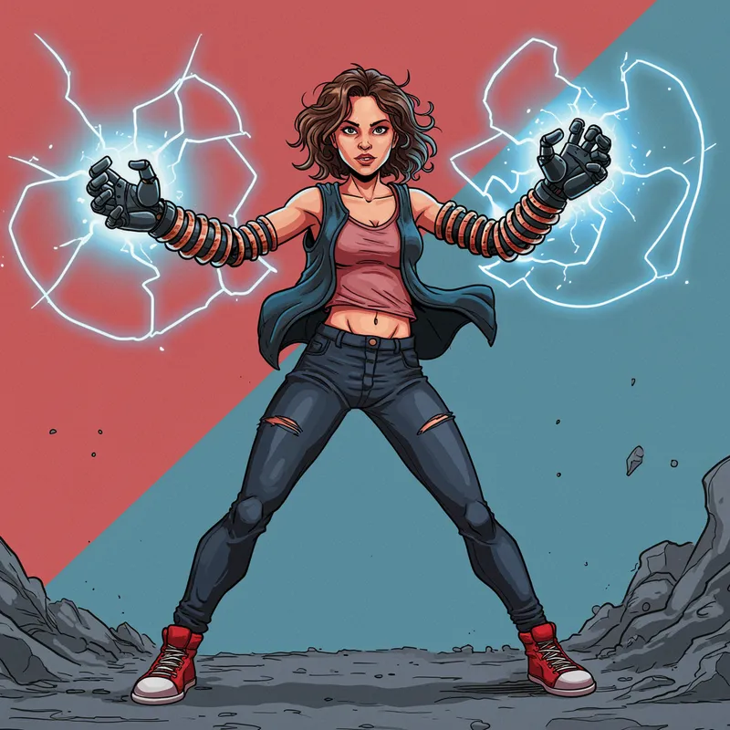 Dynamic Female Superhero with Electric Powers