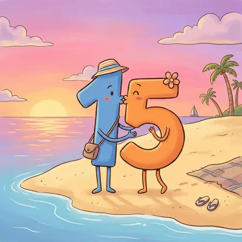 15 Numbers Kissing on Beach Under Pink Sunset