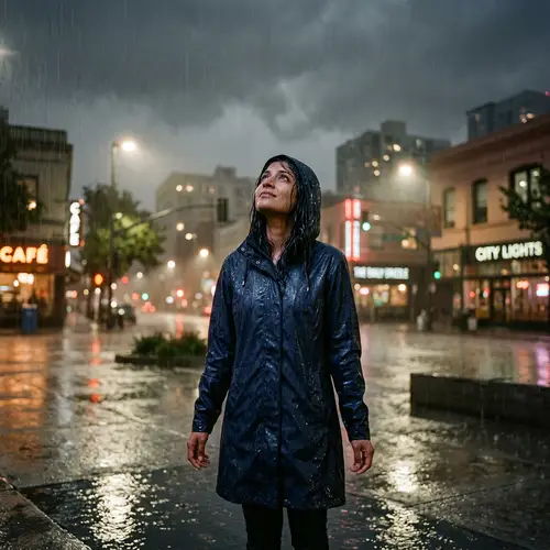 A Person Standing in the Rain Looking at the Sky