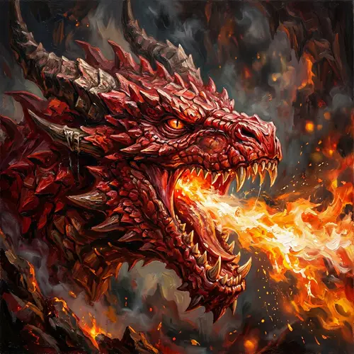 Majestic Fire-Breathing Dragon | Fantasy Oil Painting Style