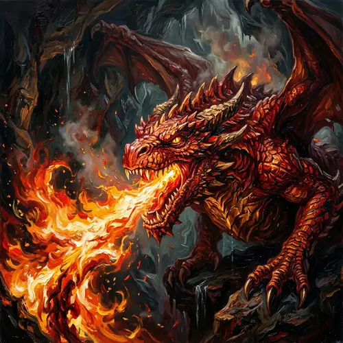Majestic Fire-Breathing Dragon Oil Painting