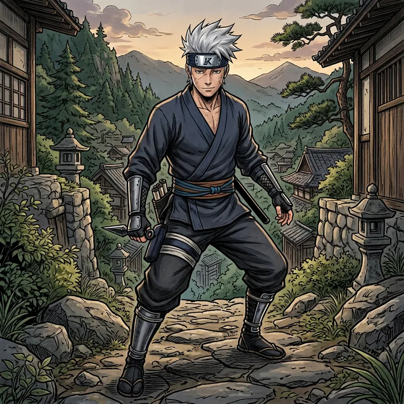 Detailed Kakashi Hatake Full Body Illustration - Silver-haired Ninja Artwork Detailed Kakashi Hatake Full Body Illustration - Silver-haired Ninja Artwork