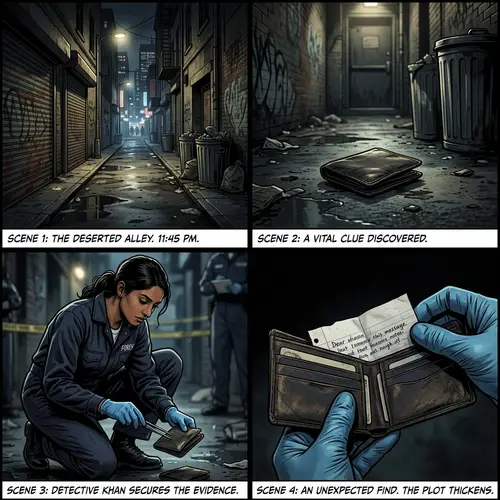 Crime Scene Storyboard: Suspenseful Sequence in City Alley
