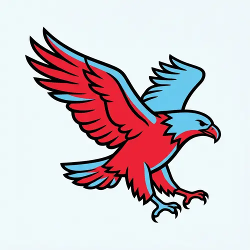 Minimalist Eagle Illustration in Vibrant Red & Light Blue