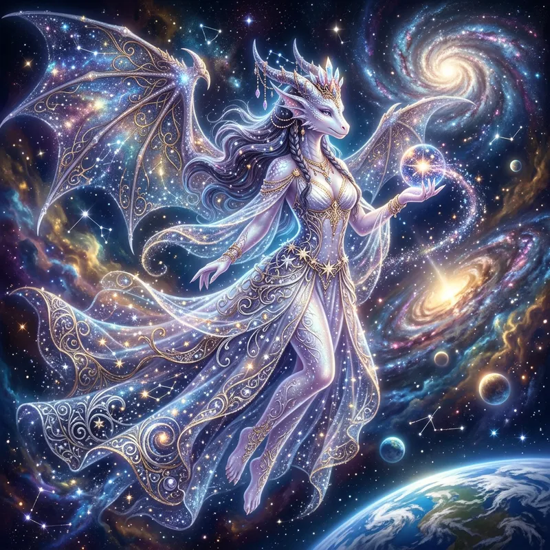 Celestial Dragon Sky Goddess - Exquisite Fantasy Artwork