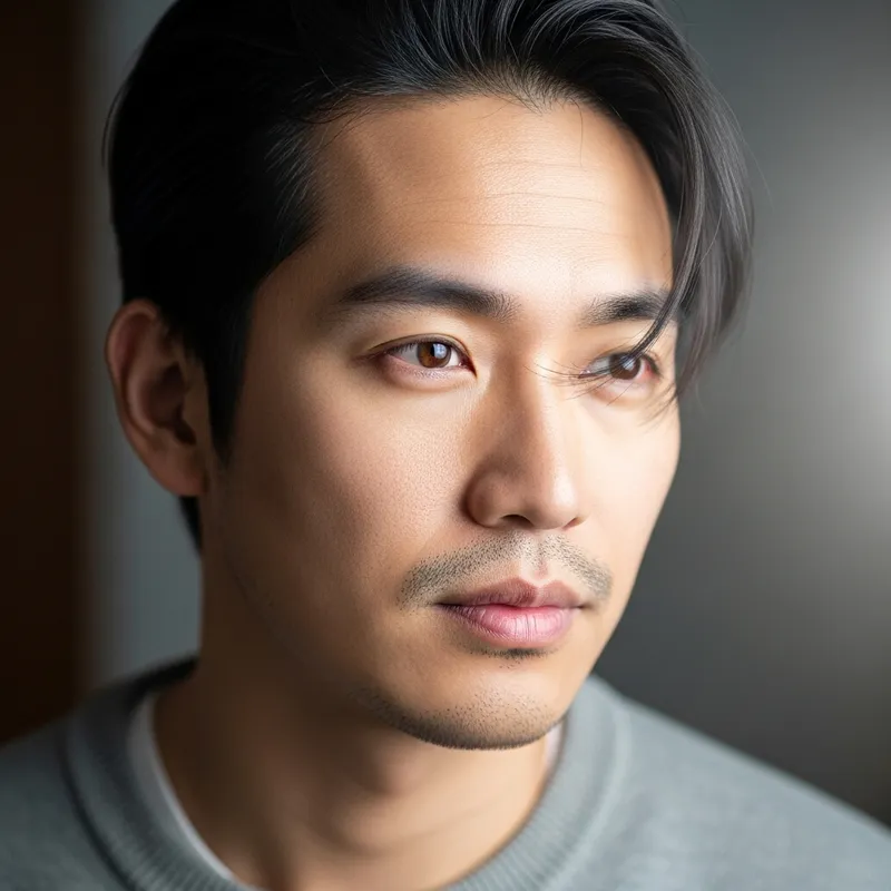 Stylish East Asian Male with Brushed Up Hair