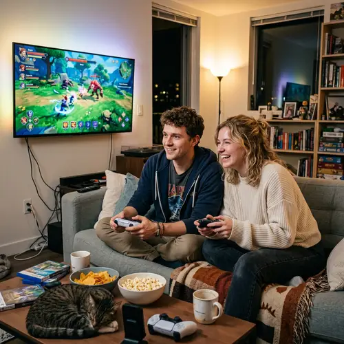 Young Couple Enjoying Video Games Together