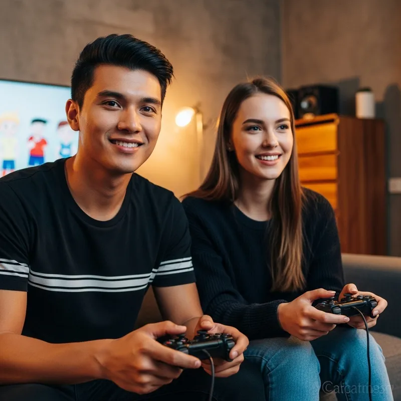 Young Couple Enjoying Video Games Together