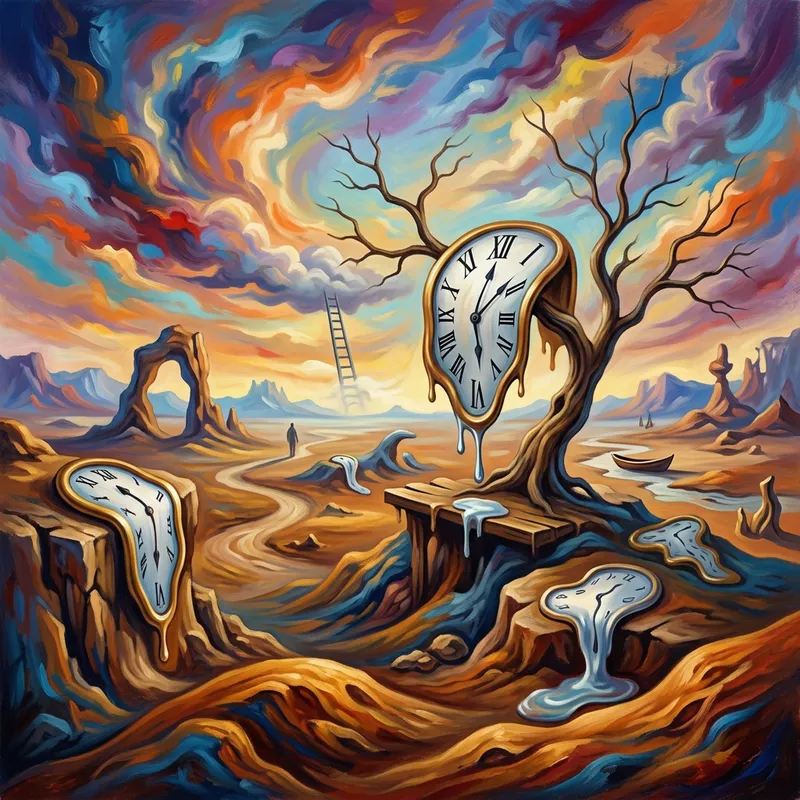 Surrealistic Timepiece by Dali: Melting Clocks & Vibrant Colors