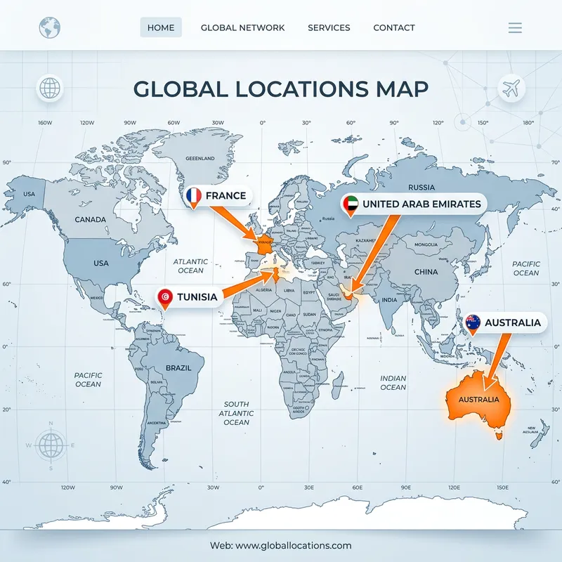 Global Offices Map with Location Arrows