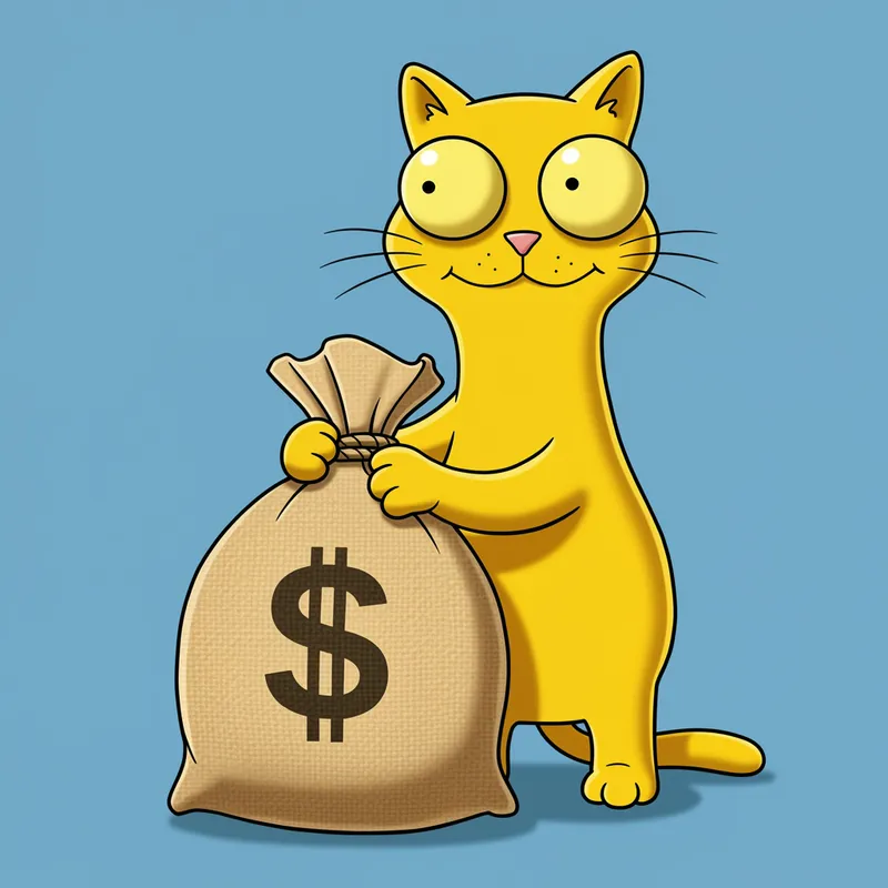 Simpson-Style Cat with Money Bag