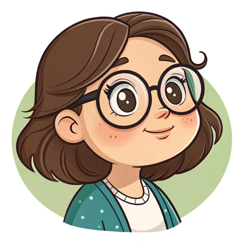 Chubby Cheek Cartoon Women with Big Eyeglasses