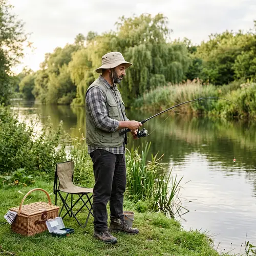 Tranquil Middle-Eastern Man Fishing by Calm River
