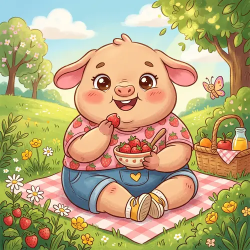 Adorable Strawberry Pattern Cartoon Character