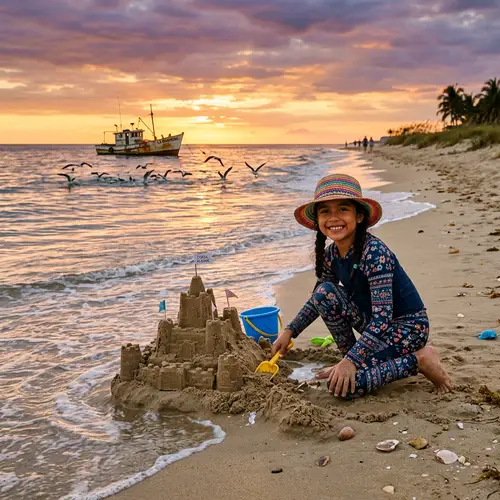 A Girl at the Beach: Summer Evening Bliss
