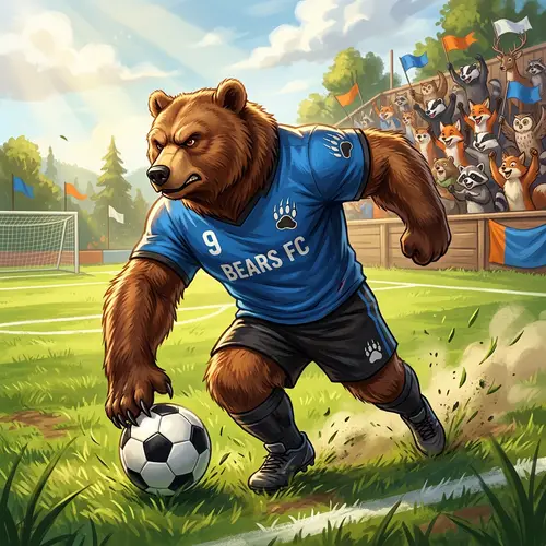 Bear Playing Football: A Dynamic Game Scene