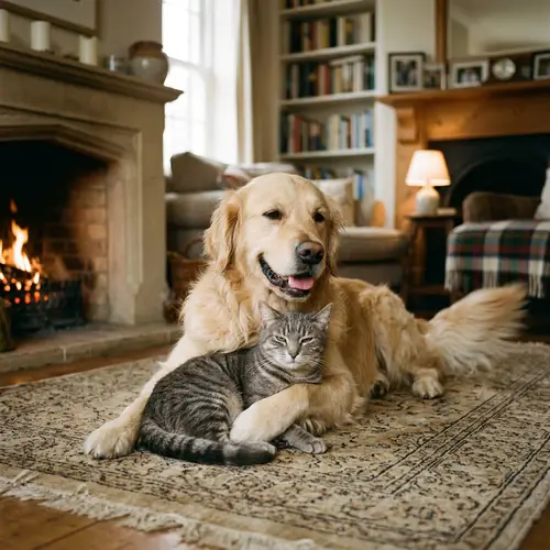 Heartwarming Pet Companionship: Dog Hugging Cat
