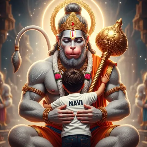 Young Boy's Heartwarming Embrace with Lord Hanuman