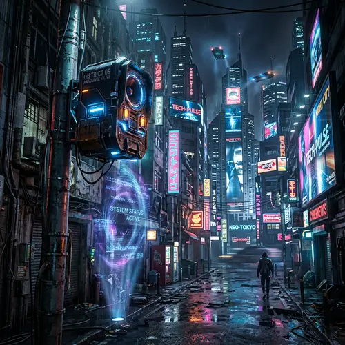 Futuristic Loudspeaker in Cyberpunk Street Scene
