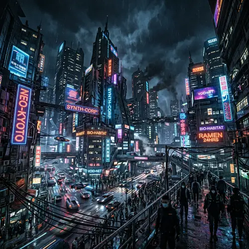 Futuristic Cyberpunk Cityscape - Dystopian Urban Landscape