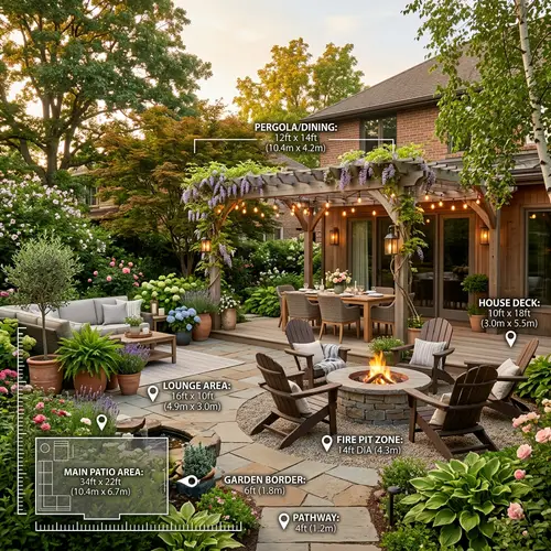 Serene Backyard Patio Design with Elegant Furniture and Fire Pit