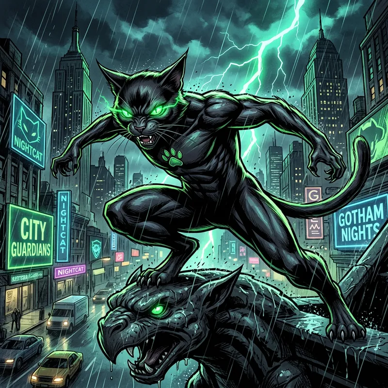 Dynamic Black Cat Superhero Pose | Dynamic Green Eyes
