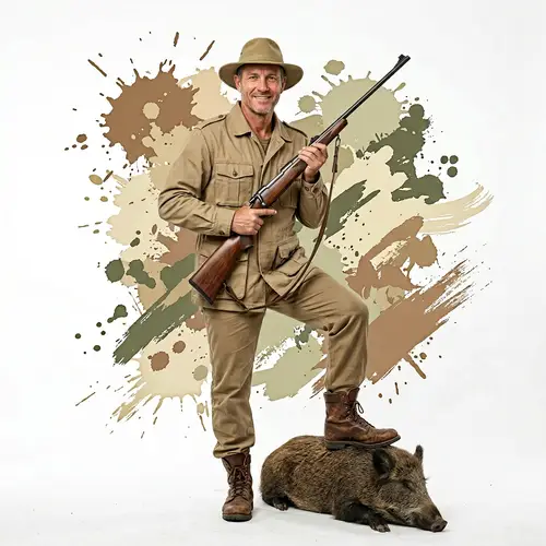 Strong Male Hunter in Safari Attire