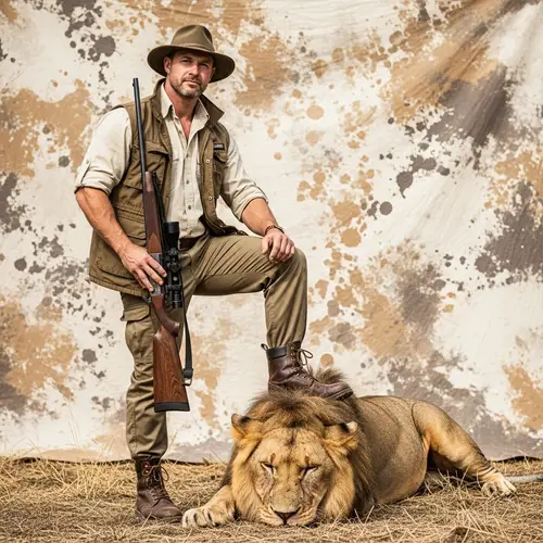 Strong Male Hunter in Safari Attire
