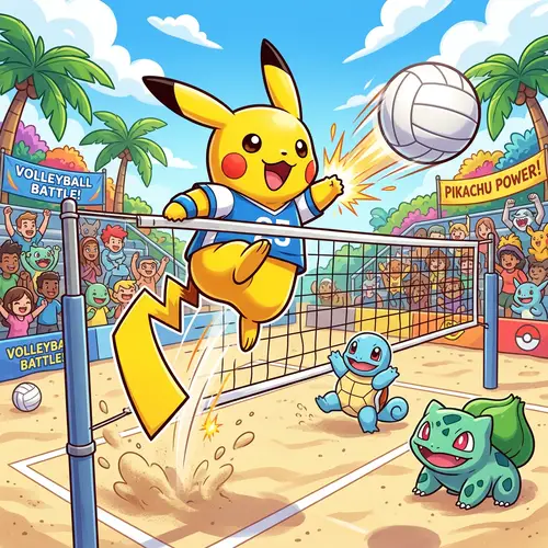 Adorable Pikachu Playing Volleyball | Fun Cartoon Scene