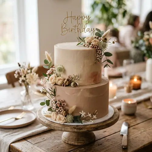 Elegant 2 Tier Birthday Cake in Earthy Tones