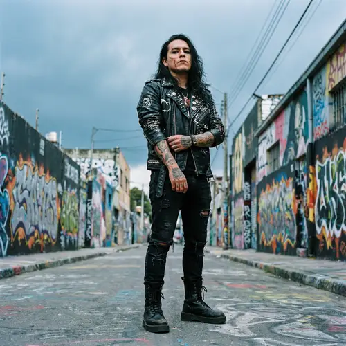 Gothic Male Rebel Standing on Graffiti Street