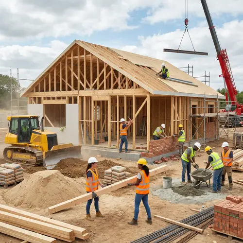 Diverse Construction Workers Building a House | Construction Site Progress