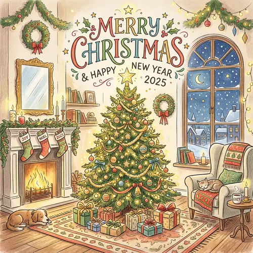 Elegantly Decorated Christmas Tree Illustration