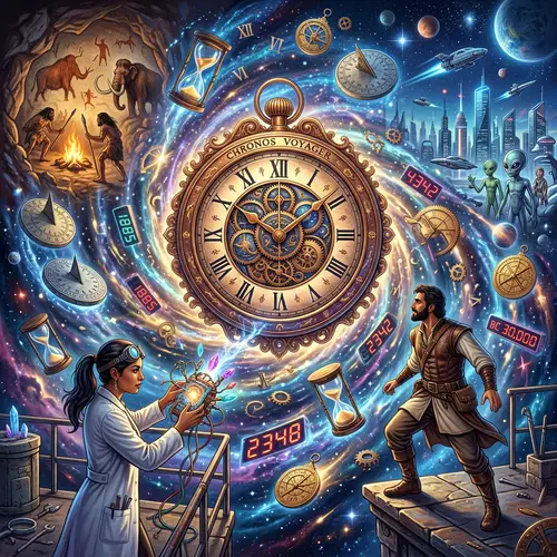 Intricate Time Travel Representation | Vintage Clock in Cosmic Vortex