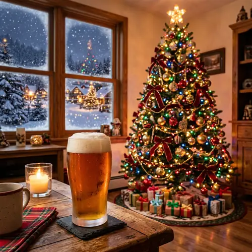 Festive Holiday Beer in Snowy Winter Wonderland