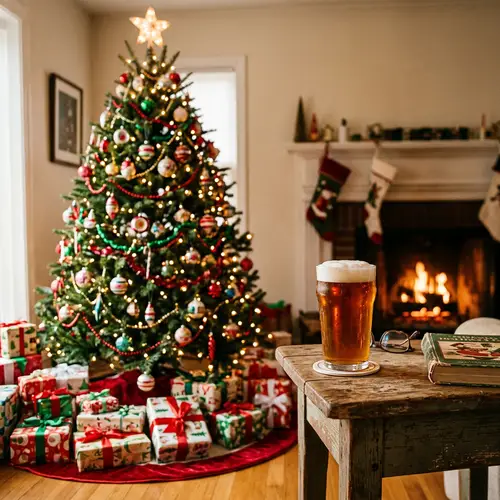 Christmas Tree & Beer: Festive Holiday Scene