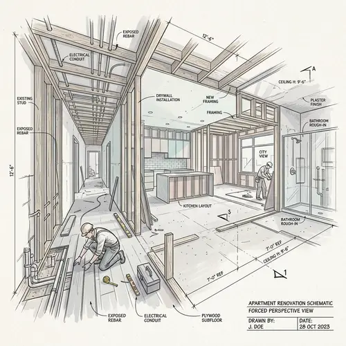 Fusion Style Renovating Apartment Sketch Drawing