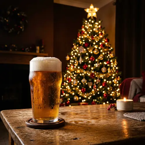 Holiday Cheers: Festive Beer by Christmas Tree