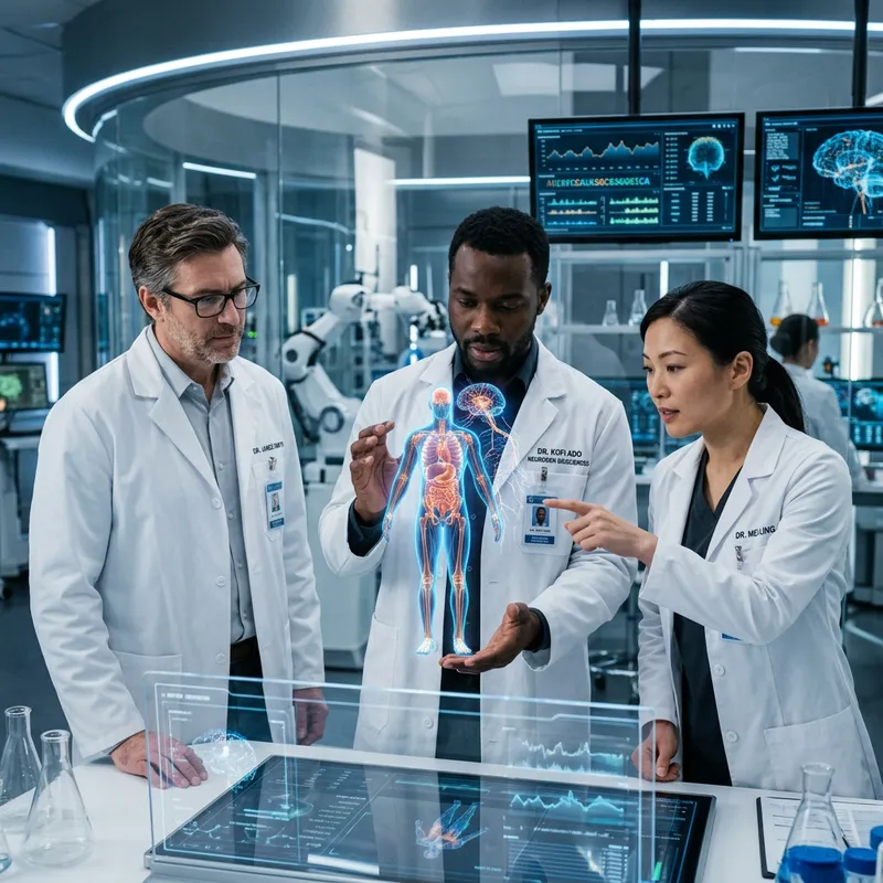 Scientist with Human Body Hologram in Lab