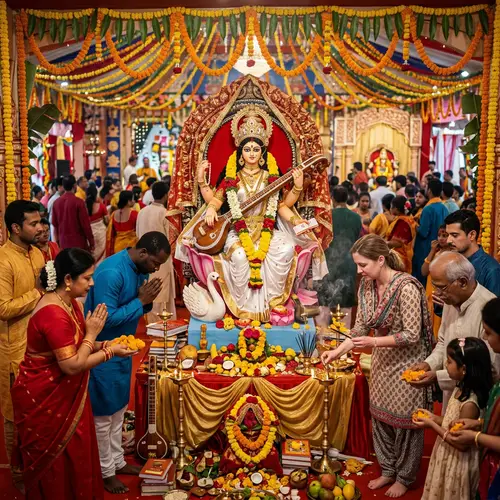 Saraswati Puja Celebration with Diverse Devotees