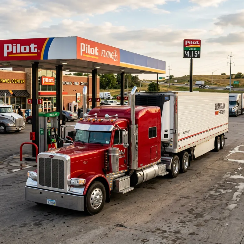 High-Quality Semi-Truck at Gas Station