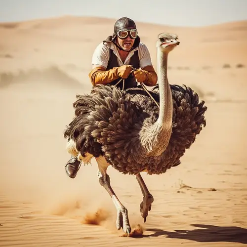 Nerd Rides Galloping Ostrich in 1920s Style