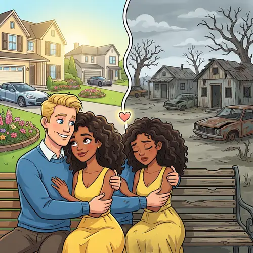 Contrasting Backgrounds Cartoon: Wealth vs. Poverty Depiction