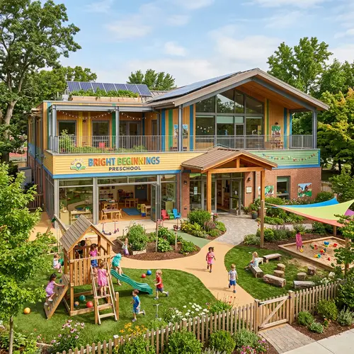 Outdoor Preschool Design with Playground Area