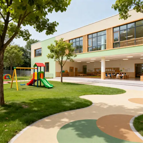 Outdoor Preschool Design with Playground Area