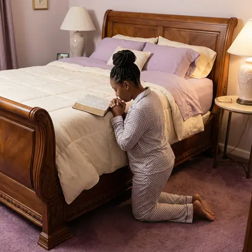 Beautiful African American Woman in Prayer at Home